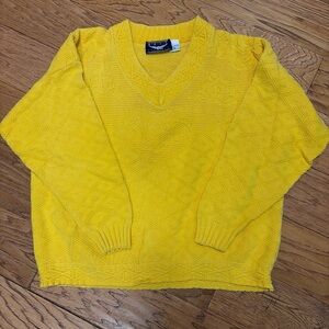 Bright Yellow Vintage V-Neck Textured Sweater Medium